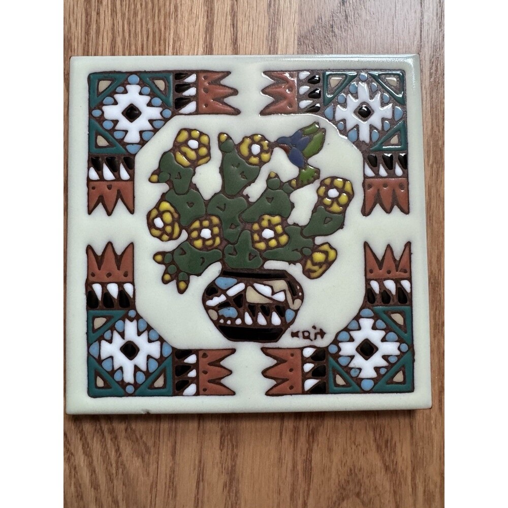 Desert Cacti Cactus‎ Southwest Decorative Tile 6 X 6 Inch Trivet 1995 Earthtones